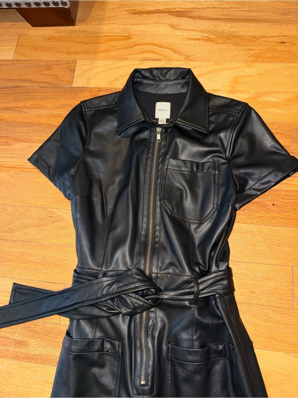 NWT! Anthropologie The Colette Weekend Black Jumpsuit by Maeve Faux-Leather - Picture 7 of 8
